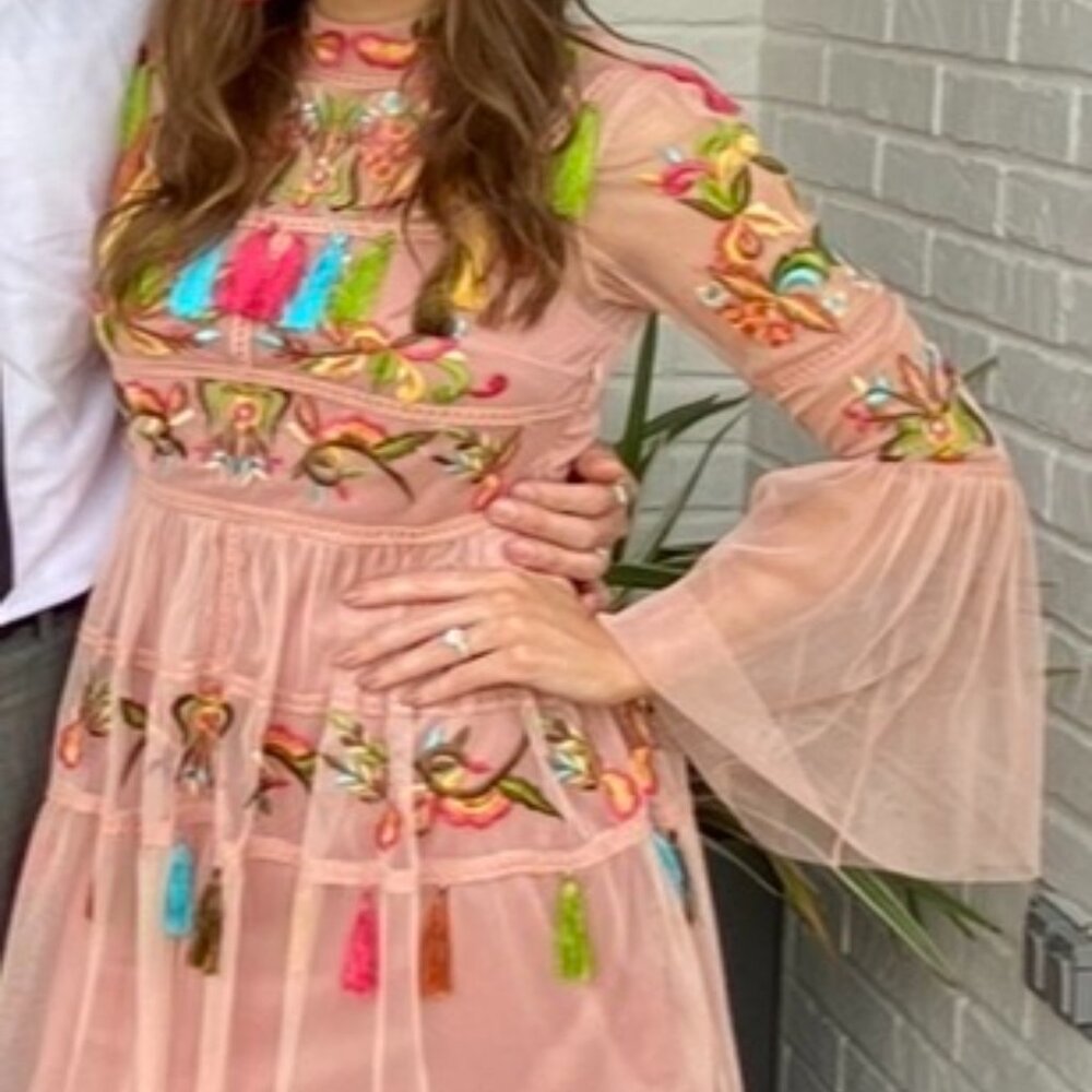 Frock and Frill Pink Mesh Tassel Dress